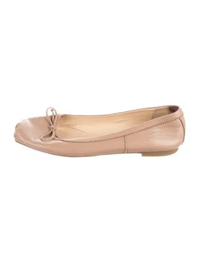 Pre-owned Christian Louboutin Leather Bow Accents Ballet Flats In Neutrals