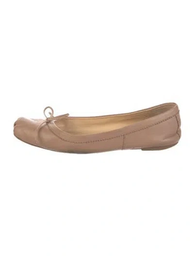 Pre-owned Christian Louboutin Leather Bow Accents Ballet Flats In Neutrals