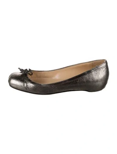 Pre-owned Christian Louboutin Leather Bow Accents Ballet Flats In Silver