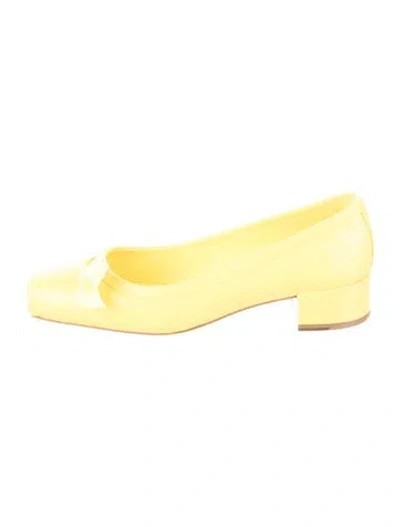 Pre-owned Christian Louboutin Leather Bow Accents Ballet Flats In Yellow