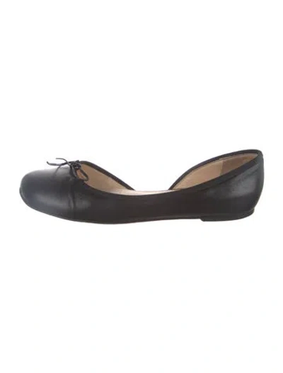 Pre-owned Christian Louboutin Leather Bow Accents D'orsay Flats In Black
