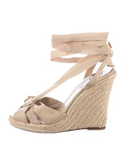 Pre-owned Christian Louboutin Leather Bow Accents Espadrilles In Neutrals