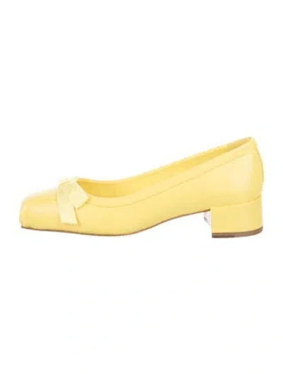 Pre-owned Christian Louboutin Leather Bow Accents Pumps In Yellow