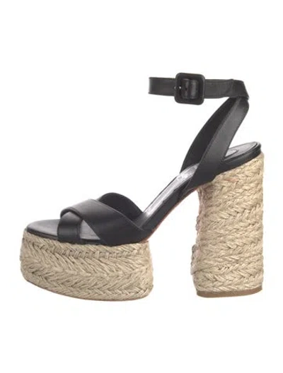 Pre-owned Christian Louboutin Leather Braided Accents Espadrilles In Black