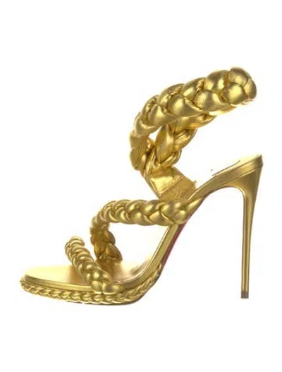 Pre-owned Christian Louboutin Leather Braided Accents Sandals In Gold