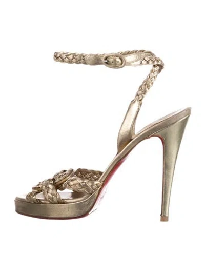 Pre-owned Christian Louboutin Leather Braided Accents Sandals In Gold/metallic