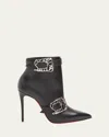 Christian Louboutin Giddylina Logo Buckle Pointed Toe Bootie In Black