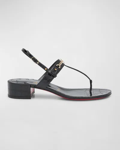 Christian Louboutin Leather Chain Red Sole Slingback Sandals In Black