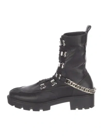 Pre-owned Christian Louboutin Leather Chain-link Accents Combat Boots In Black