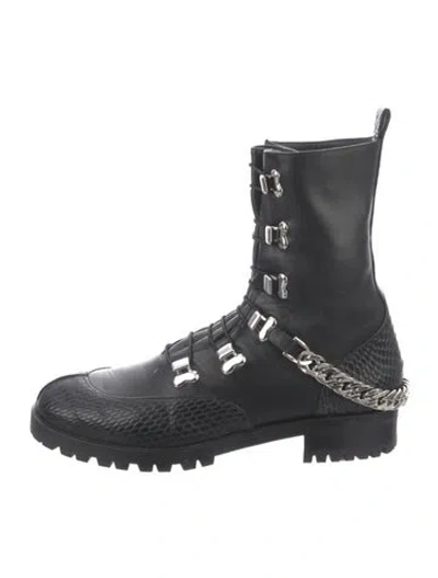 Pre-owned Christian Louboutin Leather Chain-link Accents Combat Boots In Black
