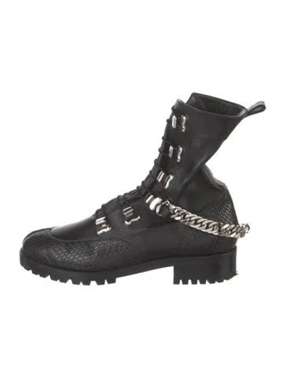 Pre-owned Christian Louboutin Leather Chain-link Accents Combat Boots In Black