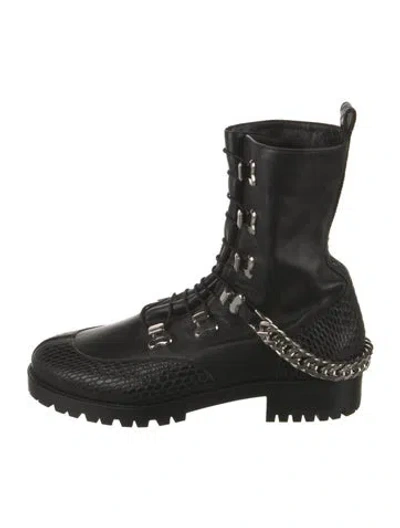 Pre-owned Christian Louboutin Leather Chain-link Accents Combat Boots In Black