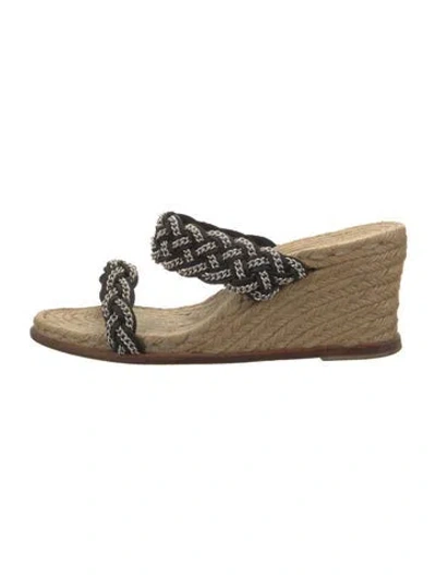 Pre-owned Christian Louboutin Leather Chain-link Accents Espadrilles In Black