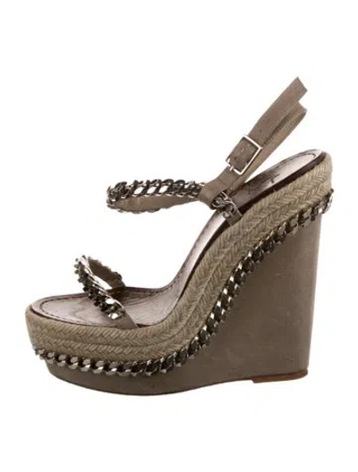 Pre-owned Christian Louboutin Leather Chain-link Accents Espadrilles In Green