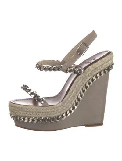 Pre-owned Christian Louboutin Leather Chain-link Accents Espadrilles In Neutral