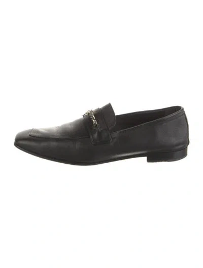 Pre-owned Christian Louboutin Leather Chain-link Accents Loafers In Black