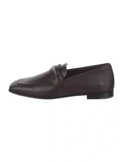 Pre-owned Christian Louboutin Leather Chain-link Accents Loafers In Brown