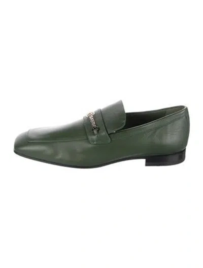 Pre-owned Christian Louboutin Leather Chain-link Accents Loafers In Green