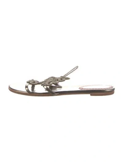 Pre-owned Christian Louboutin Leather Chain-link Accents Slides In Gold
