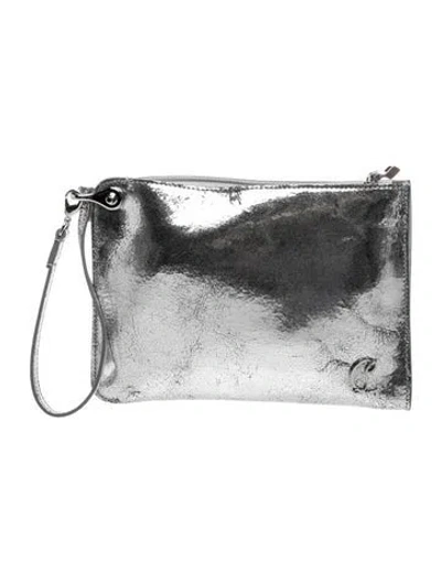 Pre-owned Christian Louboutin Leather Clutch In Silver