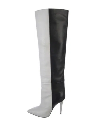 Pre-owned Christian Louboutin Leather Colorblock Pattern Boots In Black