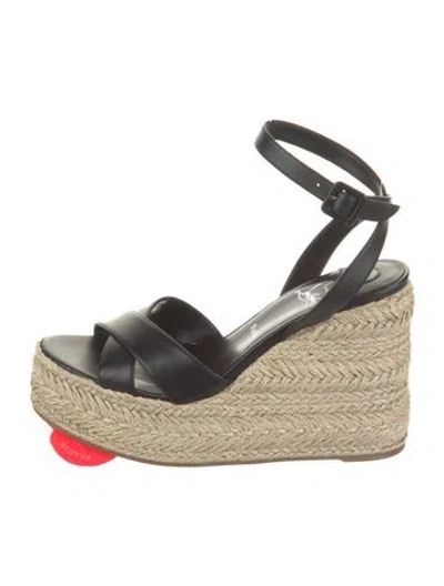 Pre-owned Christian Louboutin Leather Colorblock Pattern Espadrilles In Black