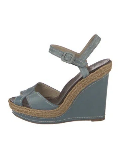 Pre-owned Christian Louboutin Leather Colorblock Pattern Espadrilles In Blue