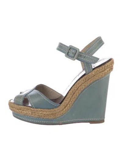 Pre-owned Christian Louboutin Leather Colorblock Pattern Espadrilles In Blue