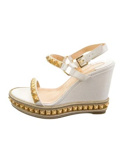 Pre-owned Christian Louboutin Leather Colorblock Pattern Espadrilles In White