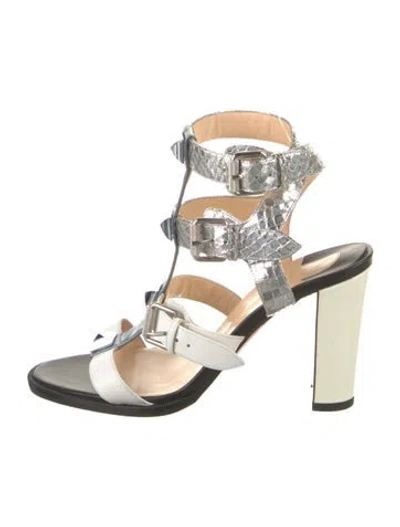 Pre-owned Christian Louboutin Leather Colorblock Pattern Gladiator Sandals In White