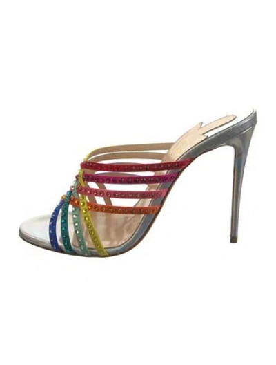 Pre-owned Christian Louboutin Leather Colorblock Pattern Slides In Silver