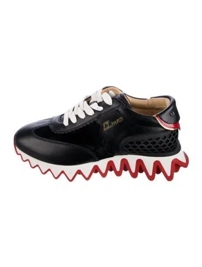Pre-owned Christian Louboutin Leather Colorblock Pattern Sneakers In Black