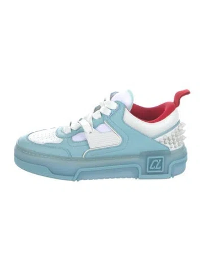 Pre-owned Christian Louboutin Leather Colorblock Pattern Sneakers In Blue