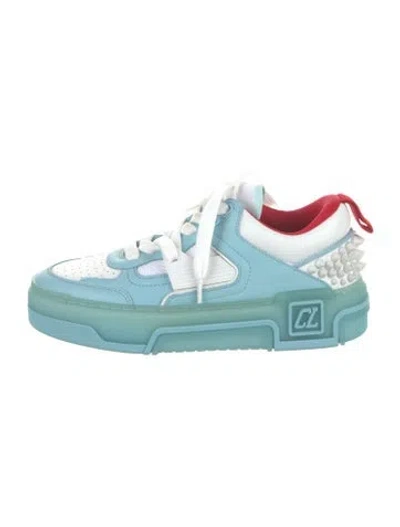 Pre-owned Christian Louboutin Leather Colorblock Pattern Sneakers In Blue