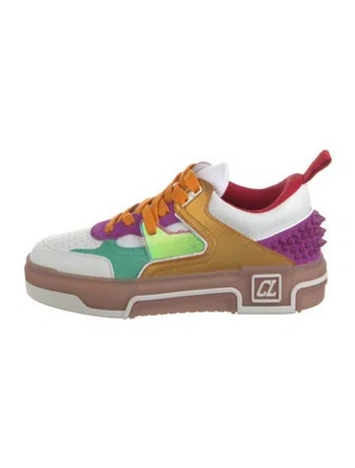 Pre-owned Christian Louboutin Leather Colorblock Pattern Sneakers In White