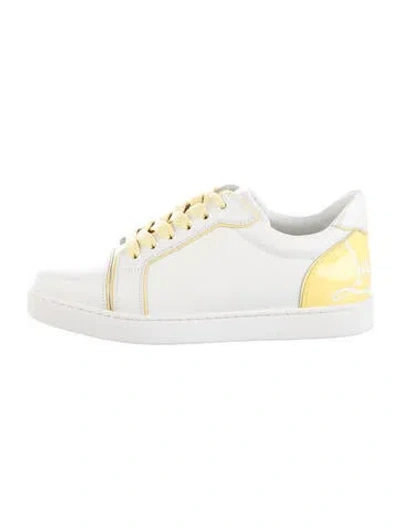 Pre-owned Christian Louboutin Leather Colorblock Pattern Sneakers In White