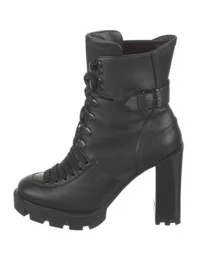 Pre-owned Christian Louboutin Leather Combat Boots In Black