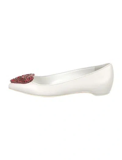 Pre-owned Christian Louboutin Leather Crystal Embellishments Ballet Flats In White