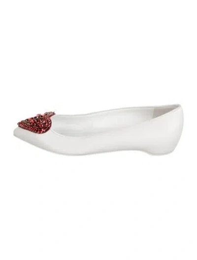 Pre-owned Christian Louboutin Leather Crystal Embellishments Ballet Flats In White