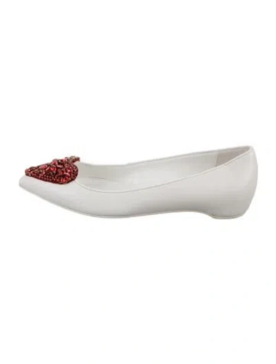 Pre-owned Christian Louboutin Leather Crystal Embellishments Ballet Flats In White