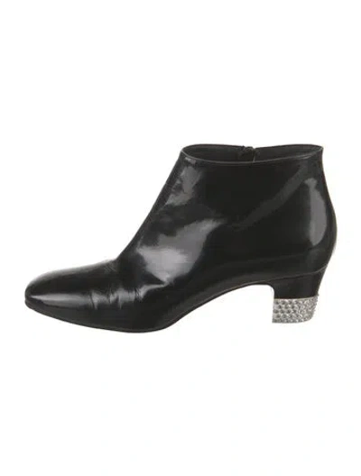 Pre-owned Christian Louboutin Leather Crystal Embellishments Boots In Black