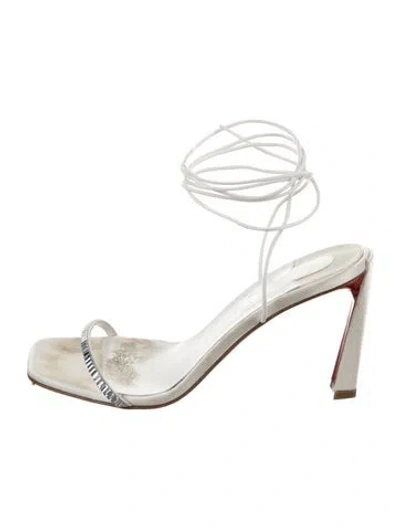 Pre-owned Christian Louboutin Leather Crystal Embellishments Gladiator Sandals In White