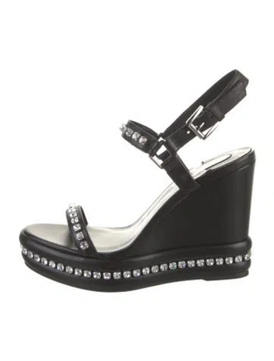 Pre-owned Christian Louboutin Leather Crystal Embellishments Sandals In Black