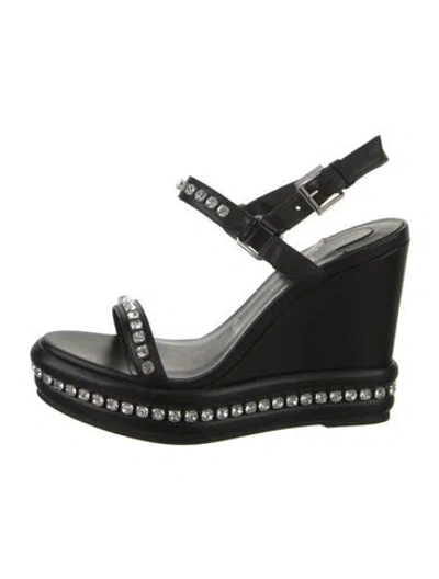 Pre-owned Christian Louboutin Leather Crystal Embellishments Sandals In Black