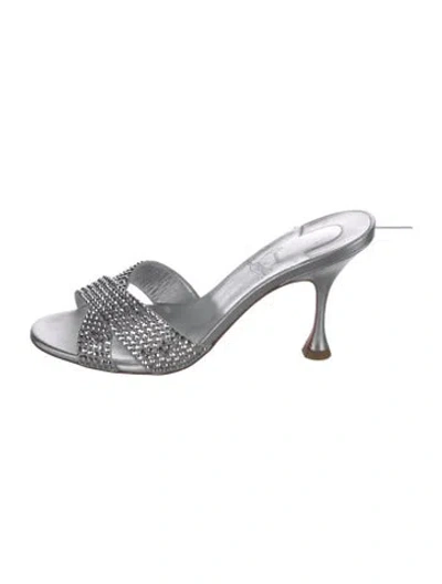 Pre-owned Christian Louboutin Leather Crystal Embellishments Slides