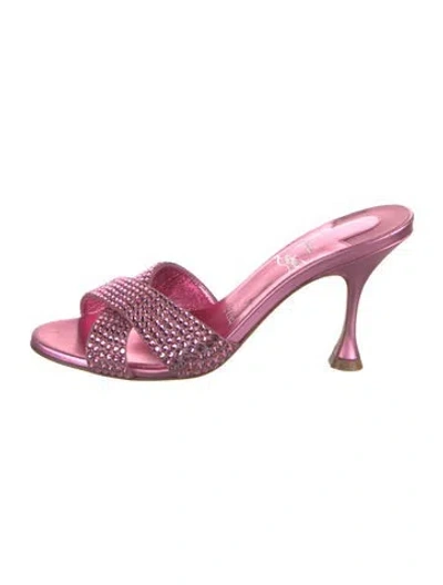 Pre-owned Christian Louboutin Leather Crystal Embellishments Slides