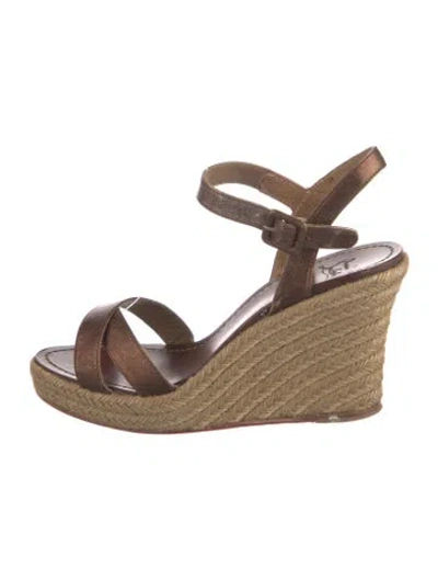 Pre-owned Christian Louboutin Leather Cutout Accent Espadrilles In Brown