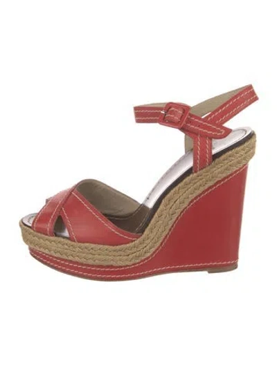 Pre-owned Christian Louboutin Leather Cutout Accent Espadrilles In Red