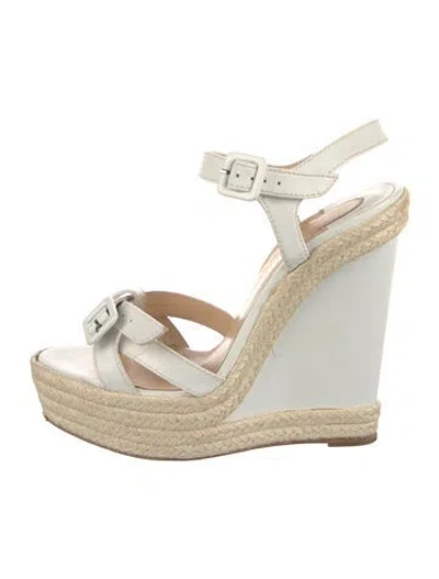 Pre-owned Christian Louboutin Leather Cutout Accent Espadrilles In White