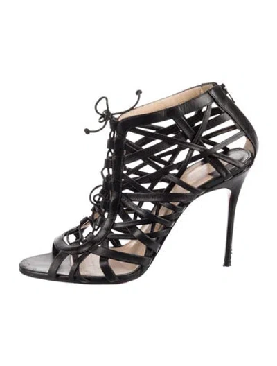 Pre-owned Christian Louboutin Leather Cutout Accent Gladiator Sandals In Black